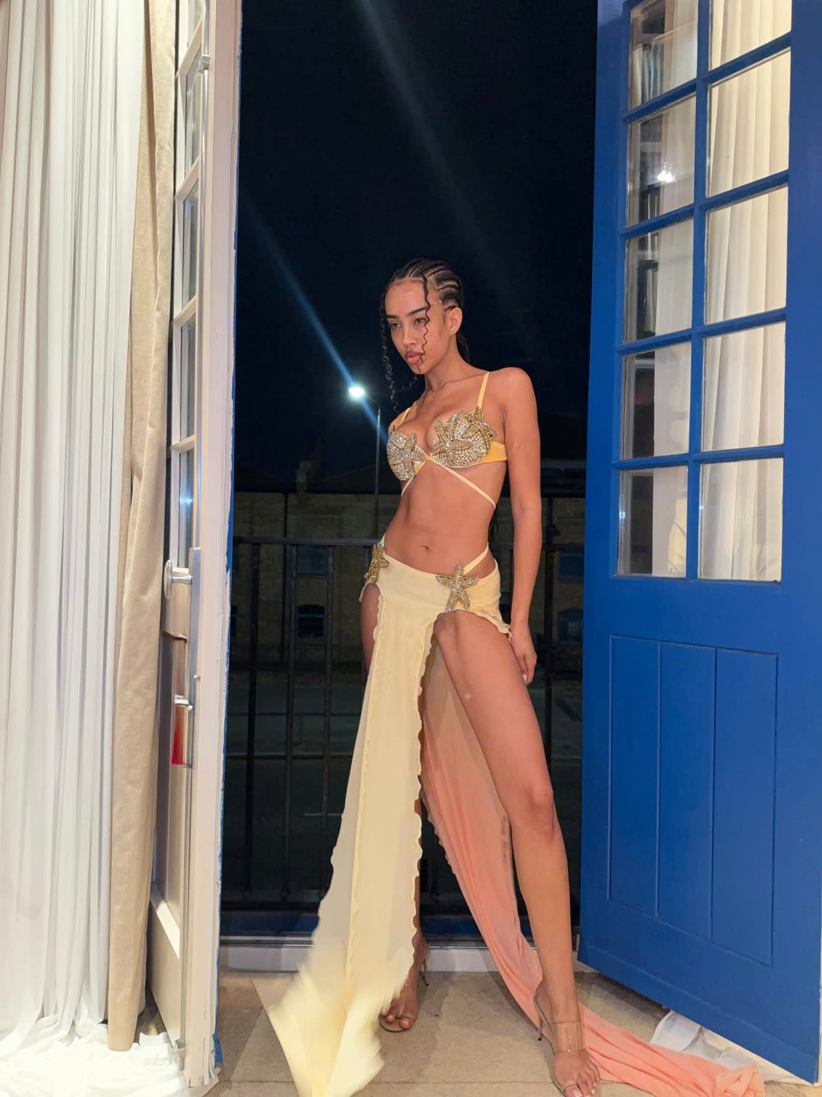 ROHMANE Siren Crystal Bra & Double-Slit Skirt in Sunset Ombré, view 2 of 11
