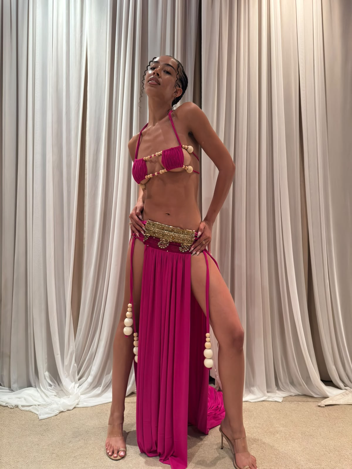 ROHMANE Dori Top & Sari Panel Skirt in Rani Pink, view 4 of 8