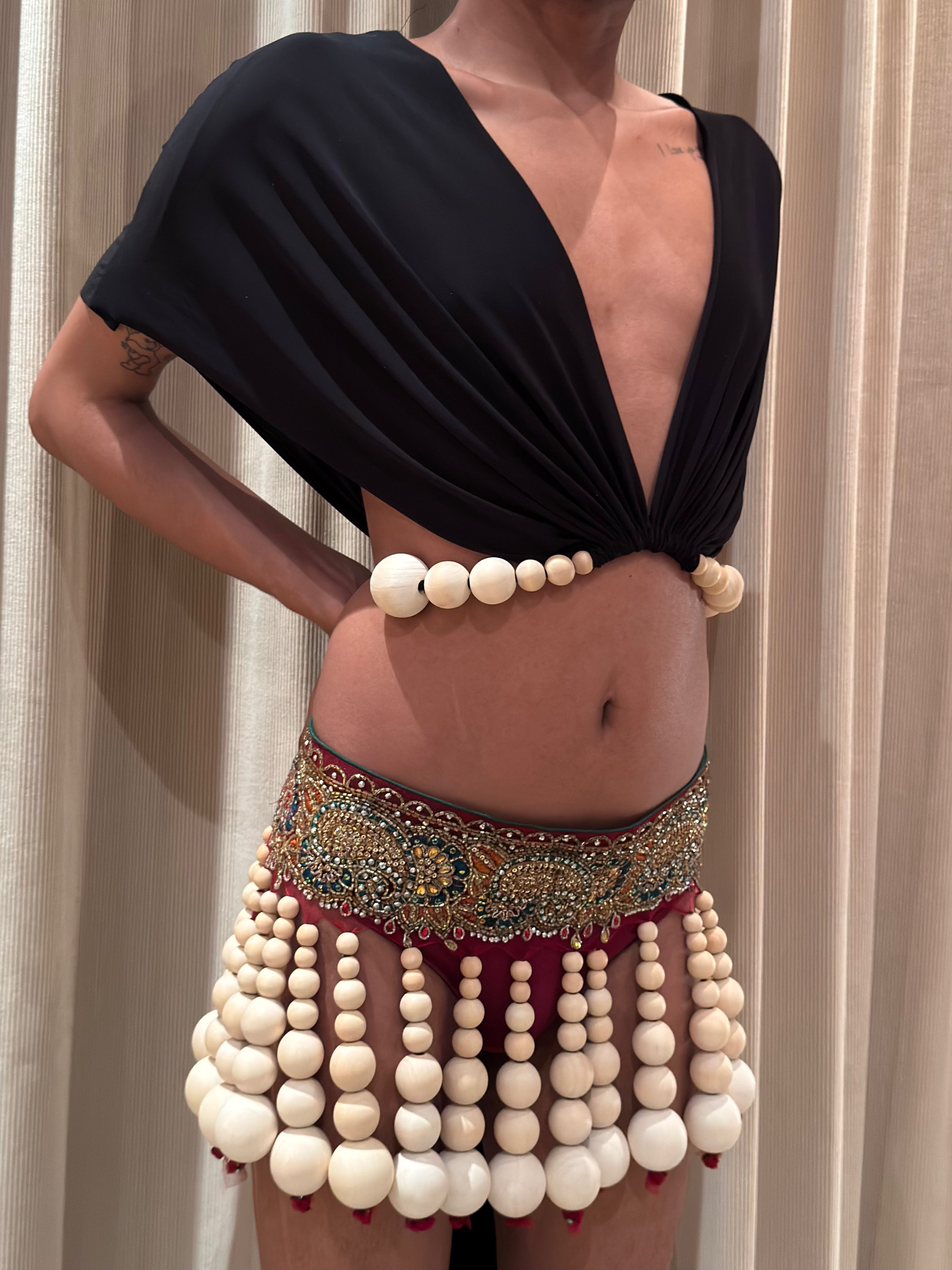ROHMANE Maharani Beaded Belt Skirt in Ruby, view 1 of 5