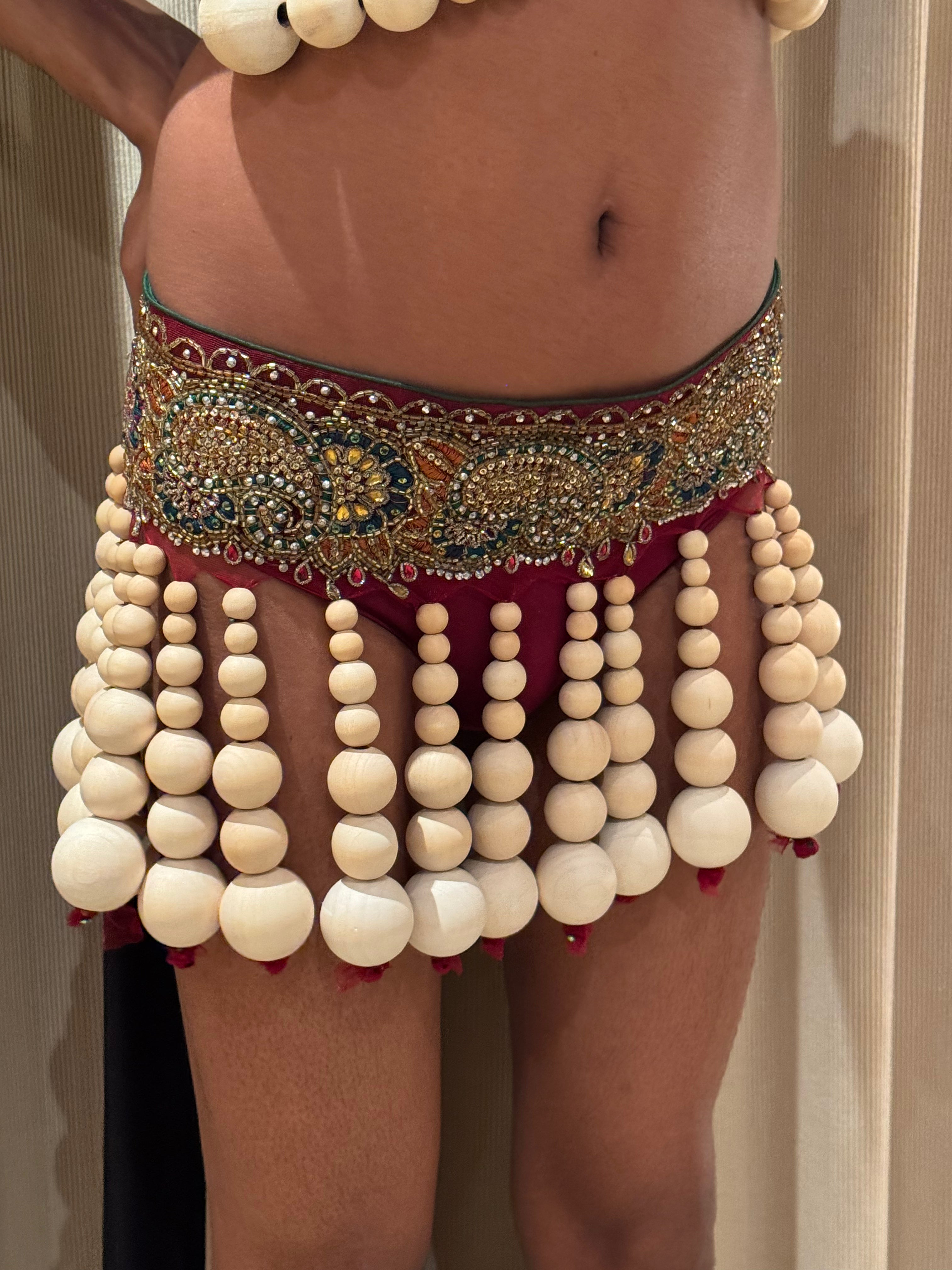 ROHMANE Maharani Beaded Belt Skirt in Ruby, view 2 of 5