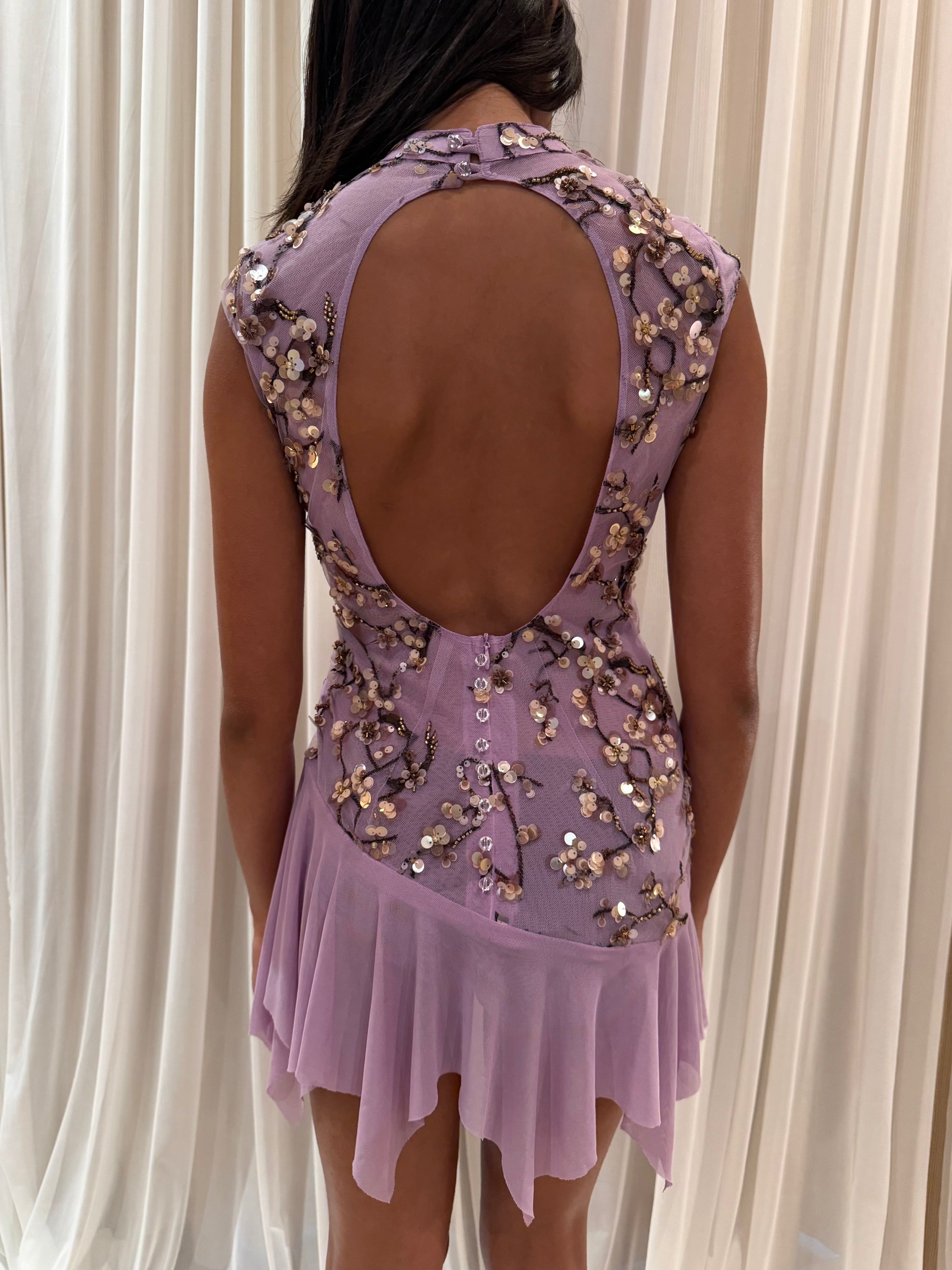 ROHMANE Blossom Embellished Mini Dress in Lilac, view 5 of 6