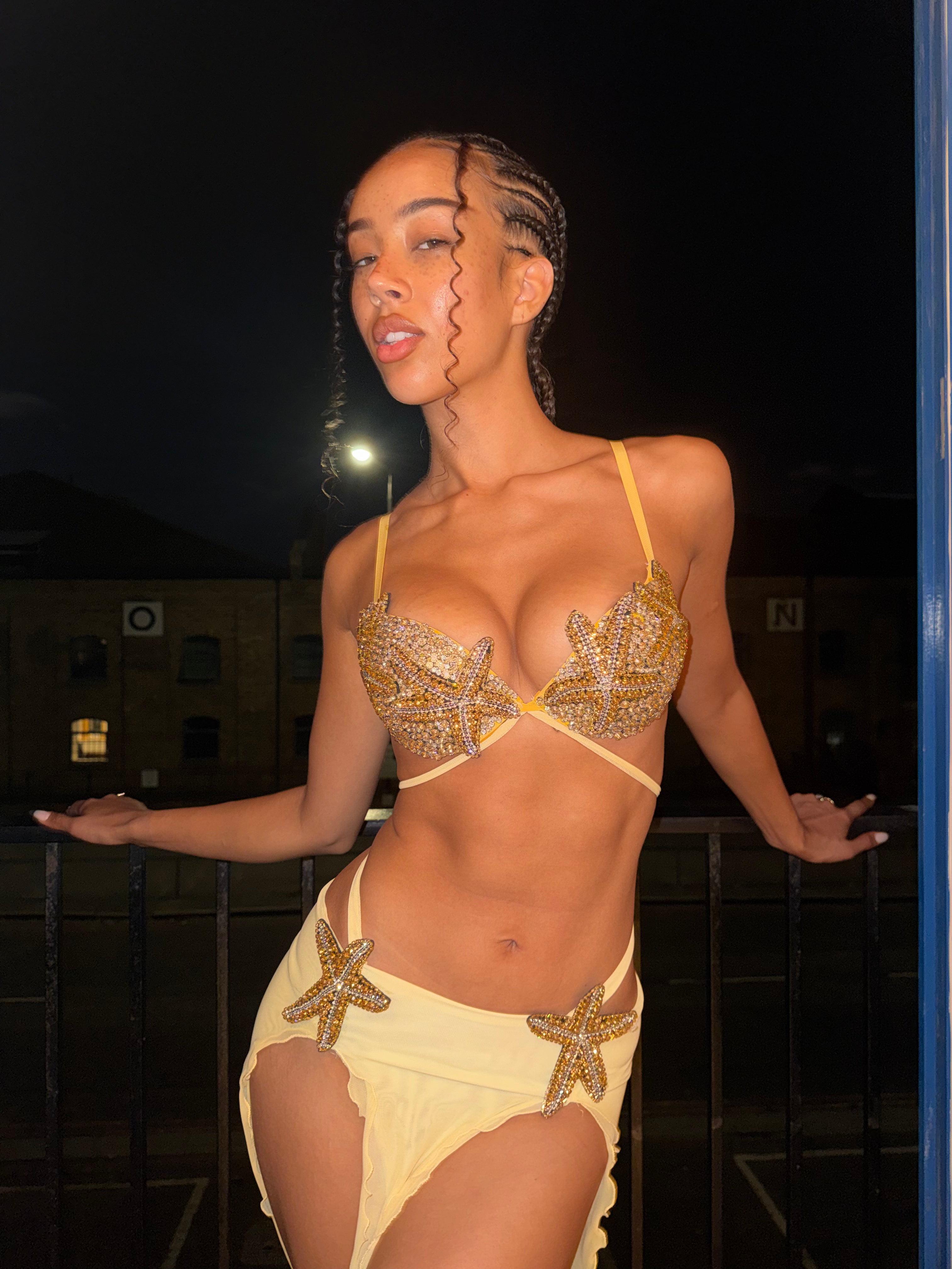 ROHMANE Siren Crystal Bra & Double-Slit Skirt in Sunset Ombré, view 3 of 11