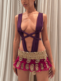 ROHMANE Vintage Zardozi Micro Skirt in Rani Pink, view 1 of 7