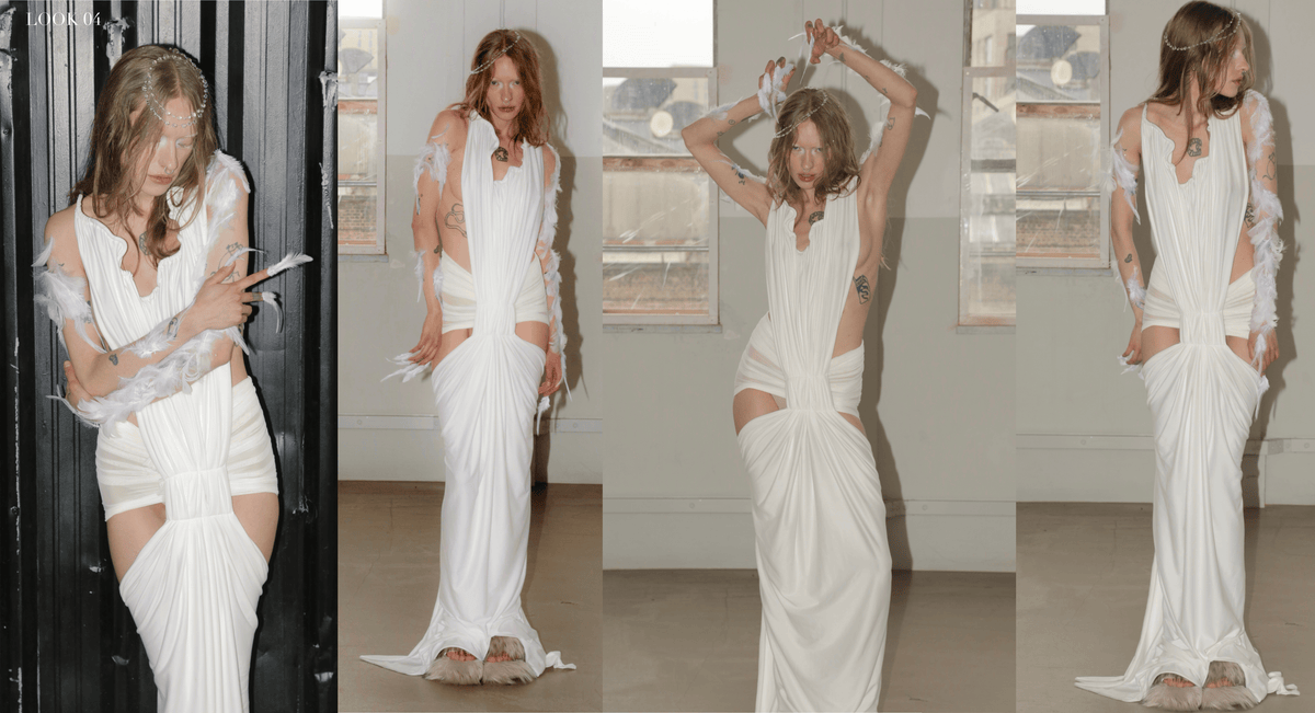 Rohmane Couture lookbook – white draped cutout gown