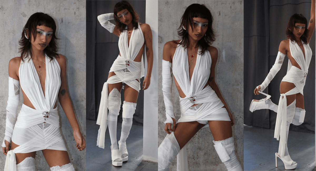 Rohmane Couture lookbook – white plunge cutout mini dress
