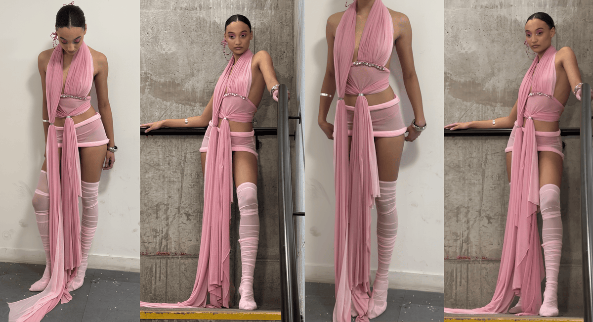 Rohmane Couture lookbook – pink draped halter set