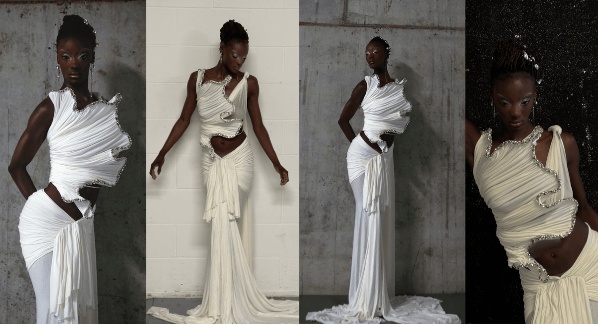 Rohmane Couture lookbook – white sculpted draped gown