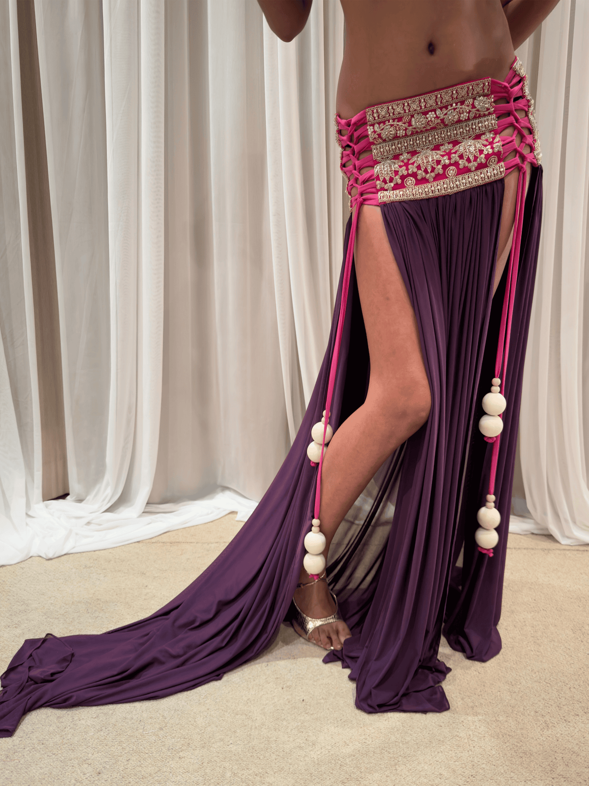 ROHMANE Embroidered Bandeau & Maxi Skirt Set in Plum, view 7 of 10
