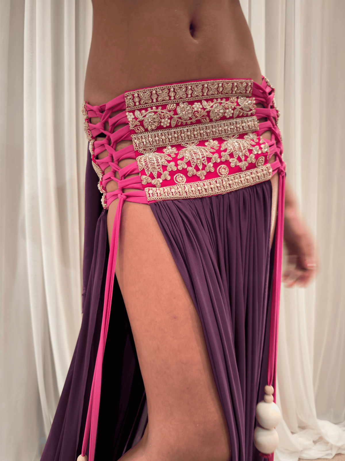 ROHMANE Embroidered Bandeau & Maxi Skirt Set in Plum, view 9 of 10