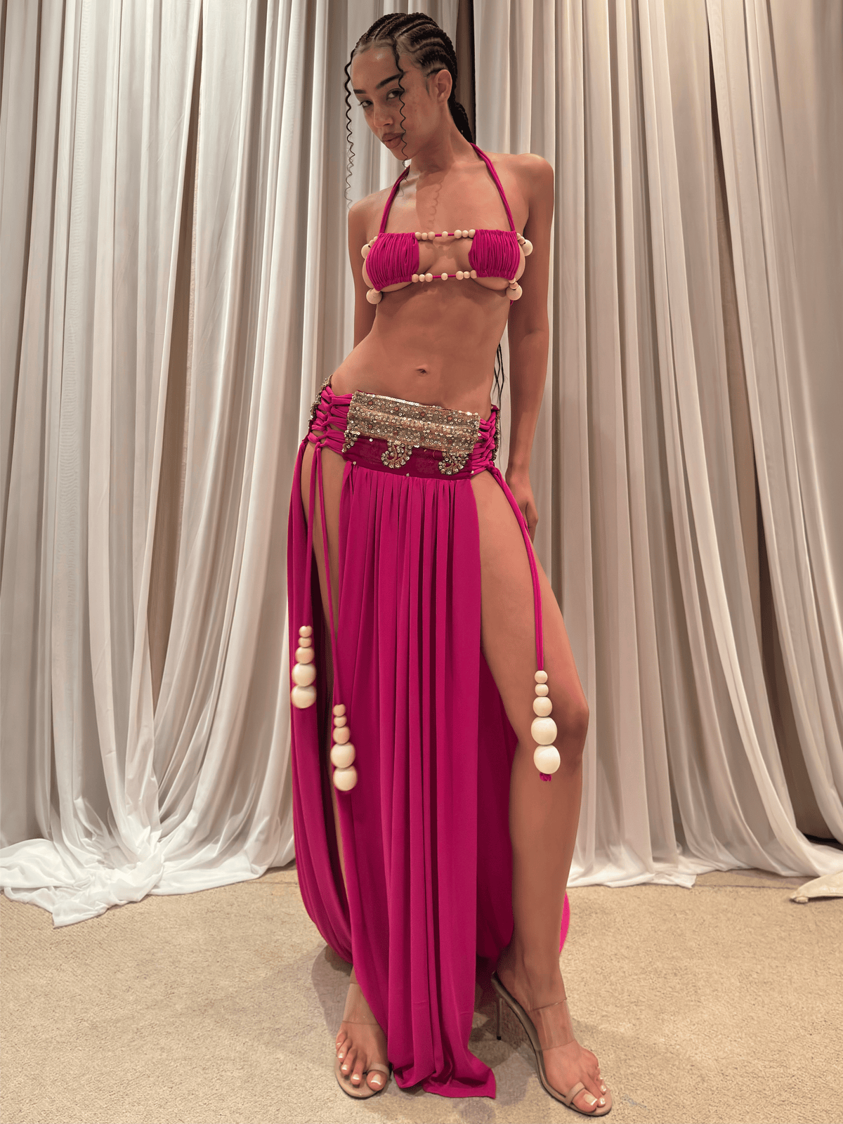 ROHMANE Dori Top & Sari Panel Skirt in Rani Pink, view 6 of 8