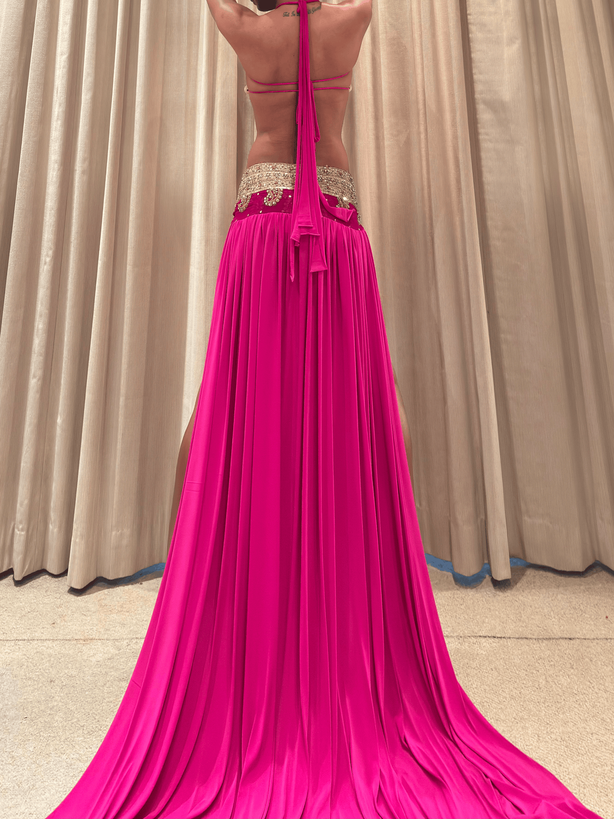 ROHMANE Dori Top & Sari Panel Skirt in Rani Pink, view 3 of 8