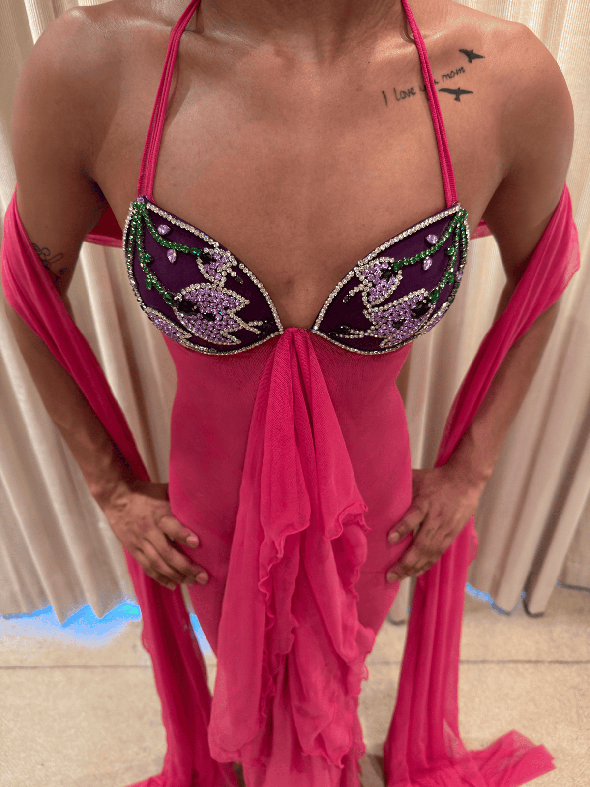 ROHMANE Crystal Bloom Gown with Dupatta in pink, view 1 of 6
