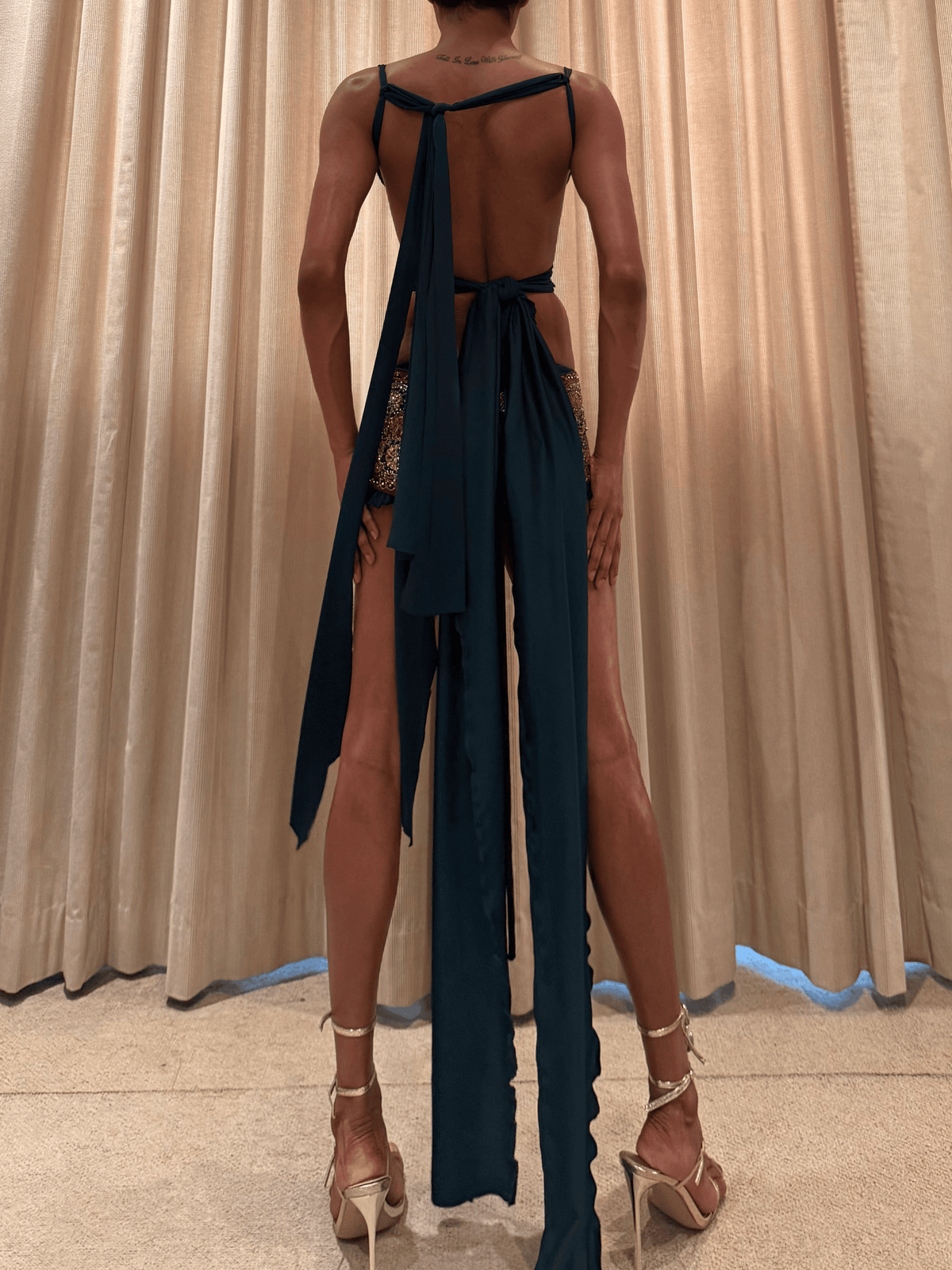 ROHMANE Vintage Zardozi Three-Piece Set in Peacock Teal, view 6 of 6