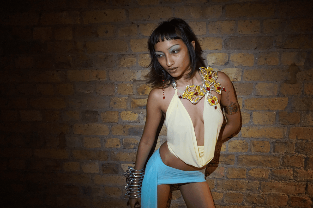 ROHMANE Crystal Butterfly Collar Top in Butter Yellow, view 5 of 6