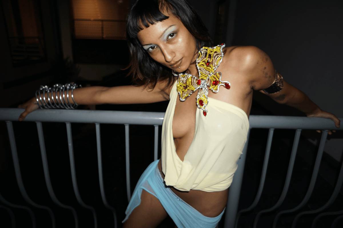 ROHMANE Crystal Butterfly Collar Top in Butter Yellow, view 1 of 6