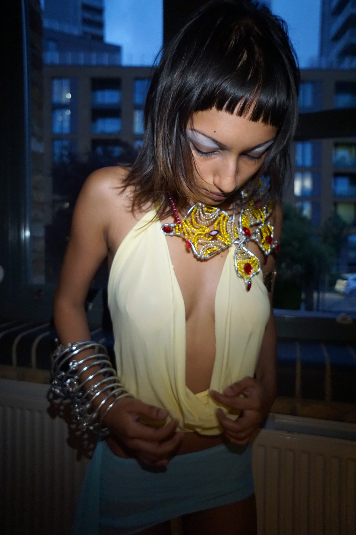 ROHMANE Crystal Butterfly Collar Top in Butter Yellow, view 3 of 6